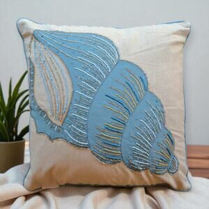 Nicole Miller Seashell Beaded Decorative 17x17 Feather Fill Accent Throw Pillow